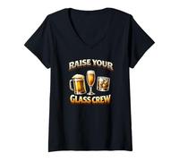 Women's Raise Your Glass Crew - Funny Party Squad V-Neck T-Shirt