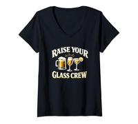 Women's Raise Your Glass Crew - Funny Party Squad V-Neck T-Shirt