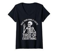 Women's Raise Your Hand If You're Tired of Everything, Sarcastic V-Neck T-Shirt