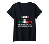 Women's Raised by Immigrants Mexican American Immigration Rights USA V-Neck T-Shirt