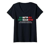 Women's Raised by Immigrants Mexican American Immigration Rights USA V-Neck T-Shirt