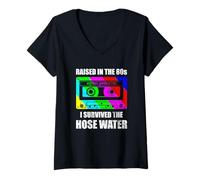 Womens Raised in The 80s Cassette Tape Funny Retro V-Neck T-Shirt