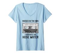 Womens Raised in The 80s. Hose Water. Cassette Tape Funny Retro V-Neck T-Shirt