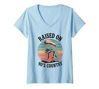 Womens Raised On 90’s Country Women Chameleon Retro Western Music V-Neck T-Shirt