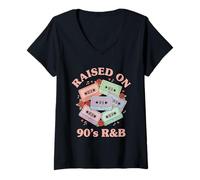 Women's Raised ON 90s R&B Cassette Throwback Vintage Old School RNB V-Neck T-Shirt