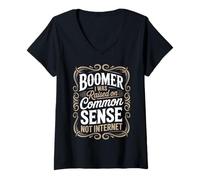 Womens Raised On Common Sense Baby Boomer Humor Boomer Funny Boomer V-Neck T-Shirt