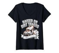 Women's Raised On Dirt Tracks Dirt Track Racing Design V-Neck T-Shirt