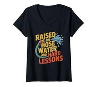 Womens Raised on Hose Water and Hard Lessons. Funny V-Neck T-Shirt