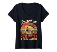 Womens Raised on Hose Water and Hard Lessons. Funny V-Neck T-Shirt