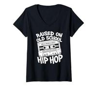 Women's Raised On Old School Hip Hop Cassette Tape Retro Music Art V-Neck T-Shirt