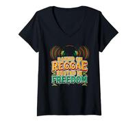 Women's Raised On Reggae Rooted in Freedom Independence Flag Jamaica V-Neck T-Shirt