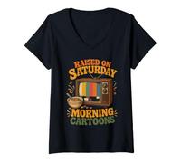 Women's Raised On Saturday Morning Cartoons Gen X V-Neck T-Shirt