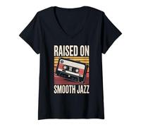 Womens Raised On Smooth Jazz Retro Cassette Music V-Neck T-Shirt