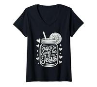 Womens Raised on Sweet Tea & Jesus V-Neck T-Shirt