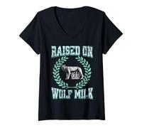 Womens 'Raised on Wolf Milk' s Roman Mythology s Romulus & Remus V-Neck T-Shirt