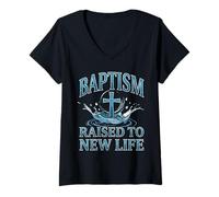 Women's Raised to New Life Baptism Bible Verse Baptized Christian V-Neck T-Shirt