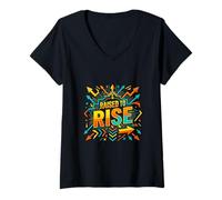 Women's Raised to Rise Bold Motivation Growth Design V-Neck T-Shirt