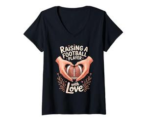 Women's Raising A Football Player with Love Mom Pride V-Neck T-Shirt