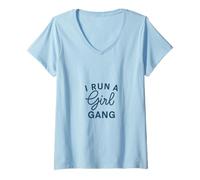 Womens Raising My Girl Gang Mom Funny for Mommy V-Neck T-Shirt