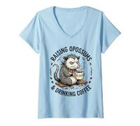 Women's Raising Opossums and Drinking Coffee Humor V-Neck T-Shirt