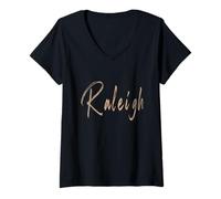 Womens Raleigh North Carolina Vintage Elegant Design V-Neck T-Shirt