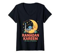 Women's Ramadan Kareem Kids Cute Crescent Moon Muslim Children V-Neck T-Shirt