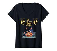 Women's Ramadan Mubarak Family Iftar Illustration Art V-Neck T-Shirt