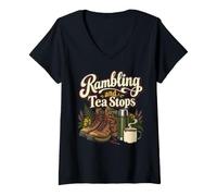 Women's Rambling and Tea Stops British Walking Design V-Neck T-Shirt