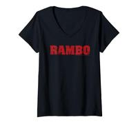 Women's Rambo 80s Action Film Text Logo V-Neck T-Shirt