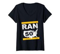 Womens Ran 50 States Twenty 6 Point 2 Miles Marathon Runner Design V-Neck T-Shirt