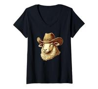 Womens Ranch-Ready Sheep with a Touch of Humor V-Neck T-Shirt