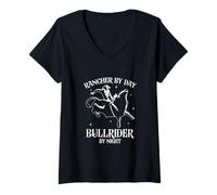 Womens Rancher by Day - Bullrider at Night V-Neck T-Shirt