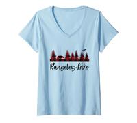 Womens Rangeley Lake Maine Forest Woods Bear Camping Wilderness V-Neck T-Shirt