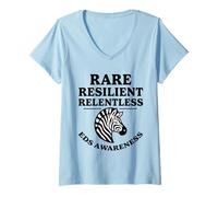 Womens Rare Resilient Relentless Zebra EDS Awareness Warrior Design V-Neck T-Shirt