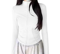 Women's Rash Guard Running Cropped Tops Long Sleeve UV Sun Protection Jacket UPF 50+ Lightweight SPF Shirts Full Zip Summer Jackets Slim Fit Crop T-Shirt Plain Tee Yoga Gym Athletic Shirt