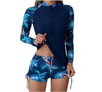 Womens Rash Vest Long Sleeve UV UPF 50+ Bathing Suit Womens Swim Shorts and Top Set 2 Piece Swimsuits Rash Guard for Surfing Beachwear Quick Dry Swimming Costume Set Sports Modest Swimwear