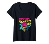 Womens Raspberry Chocolate Chip Retro Ice Cream V-Neck T-Shirt