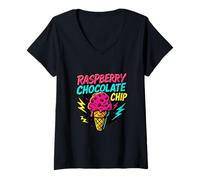 Womens Raspberry Chocolate Chip Retro Ice Cream V-Neck T-Shirt