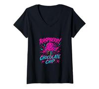 Womens Raspberry Chocolate Chip Retro Ice Cream V-Neck T-Shirt