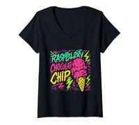 Womens Raspberry Chocolate Chip Retro Ice Cream V-Neck T-Shirt