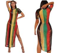 Women's Rasta Jamaican String Dress: 100% Egyptian Cotton, Multicolored, Perfect for Hip Hop Dance, Beach Cover Up - Available in Small/XL Sizes (UK, Alpha, S, M, Regular, Regular, Multicolor)