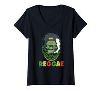 Women's Rasta Monkey Reggae Music Jamaica Rastafari Roots Jamaican V-Neck T-Shirt