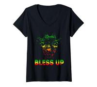 Women's Rasta Reggae Giraffe Bless Up Reggae Flag Jamaica Rastafari V-Neck T-Shirt