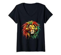 Womens Rasta Reggae Lion Jamaica Reggae Music Rasta Pride Rastafari V-Neck T-Shirt
