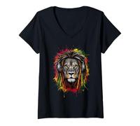 Womens Rasta Reggae Music Lion of Judah Rastafari Pride Jamaika Jah V-Neck T-Shirt