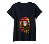 Womens Rasta Reggae Music Lion of Judah Rastafari Pride Jamaika Jah V-Neck T-Shirt