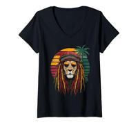 Womens Rasta Reggae Music Lion of Judah Rastafari Pride Jamaika Jah V-Neck T-Shirt