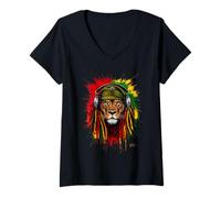 Womens Rasta Reggae Music Lion of Judah Rastafari Pride Jamaika Jah V-Neck T-Shirt