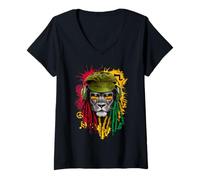 Womens Rasta Reggae Music Lion of Judah Rastafari Pride Jamaika Jah V-Neck T-Shirt