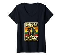 Womens Rasta Vibes Design - Reggae Power and Cultural Energy Art V-Neck T-Shirt